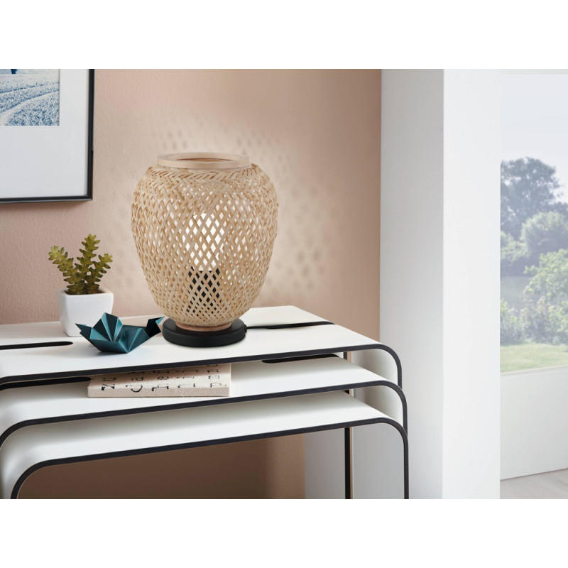 Lampe de table Dembleby noire et bois naturel E27 40 W EGLO