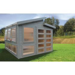 Abri de jardin bois Merano 3x3m, serre moderne double porte | SOLID