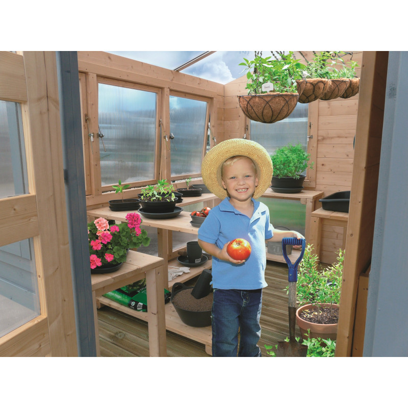 Abri de jardin bois Merano 3x3m, serre moderne double porte | SOLID