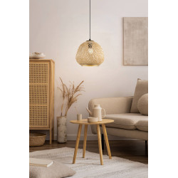 Suspension Dembleby noire et bois naturel Ø 32 cm E27 40 W EGLO Suspension Dembleby noire et bois naturel Ø 32 cm E27 40 W EGLO