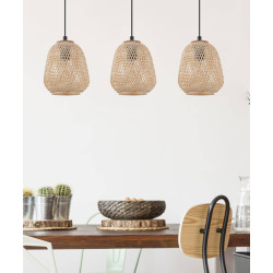 Suspension Dembleby noire et bois naturel E27 3 × 40 W EGLO Suspension Dembleby noire et bois naturel E27 3 × 40 W EGLO