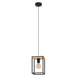 Suspension Libertad noire et bois naturel E27 40 W EGLO