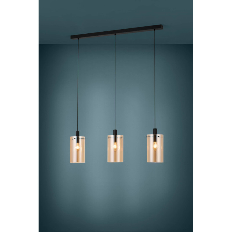 Suspension Polverara ambre et noir E27 3 × 40 W EGLO Suspension Polverara ambre et noir E27 3 × 40 W EGLO