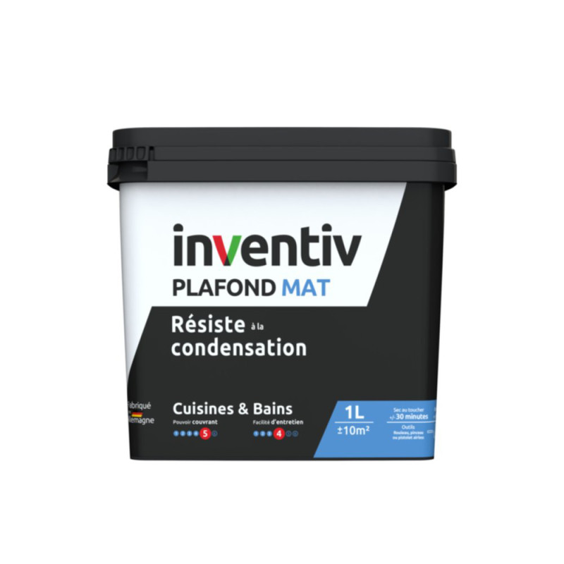 Peinture pour plafonds Cuisines & Bains blanc mat 1 L INVENTIV