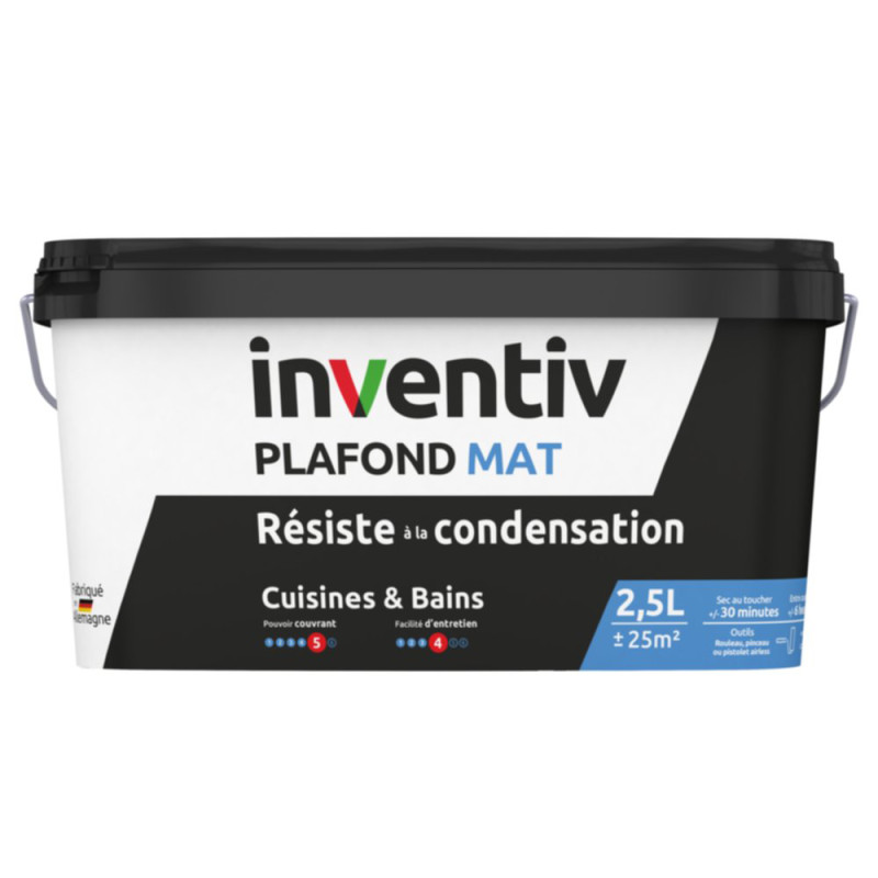 Peinture pour plafonds Cuisines & Bains blanc mat 2,5 L INVENTIV