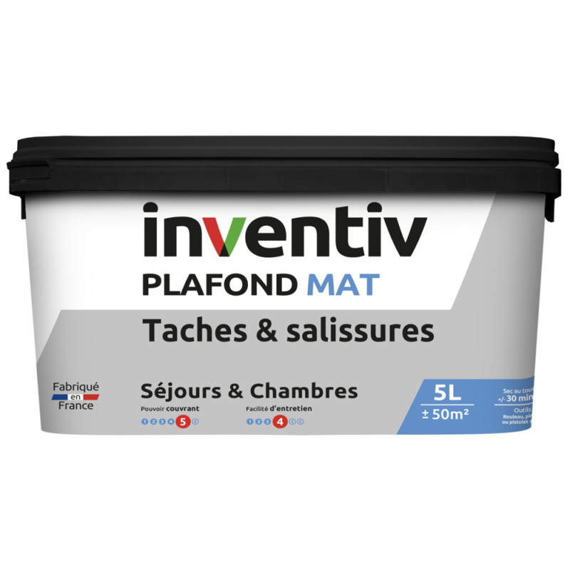 Peinture pour plafonds Tache & salissures blanc mat 5 L INVENTIV