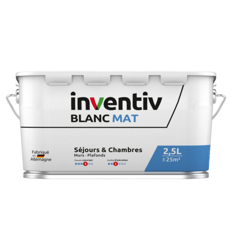 Peinture pour murs et plafonds Séjours & Chambres blanc mat 2,5 L INVENTIV