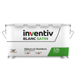 Peinture pour murs et plafonds Séjours & Chambres blanc satiné 2,5 L INVENTIV