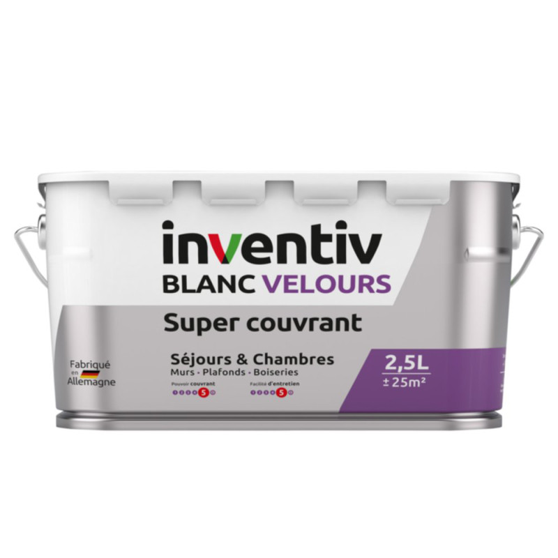 Peinture pour murs et plafonds Séjours & Chambres Super Couvrant blanc velours 2,5 L INVENTIV