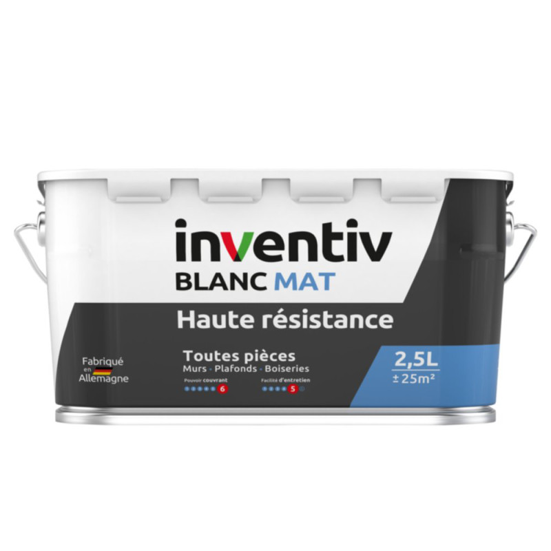 Peinture pour murs et plafonds Haute Résistance blanc mat 2,5 L INVENTIV