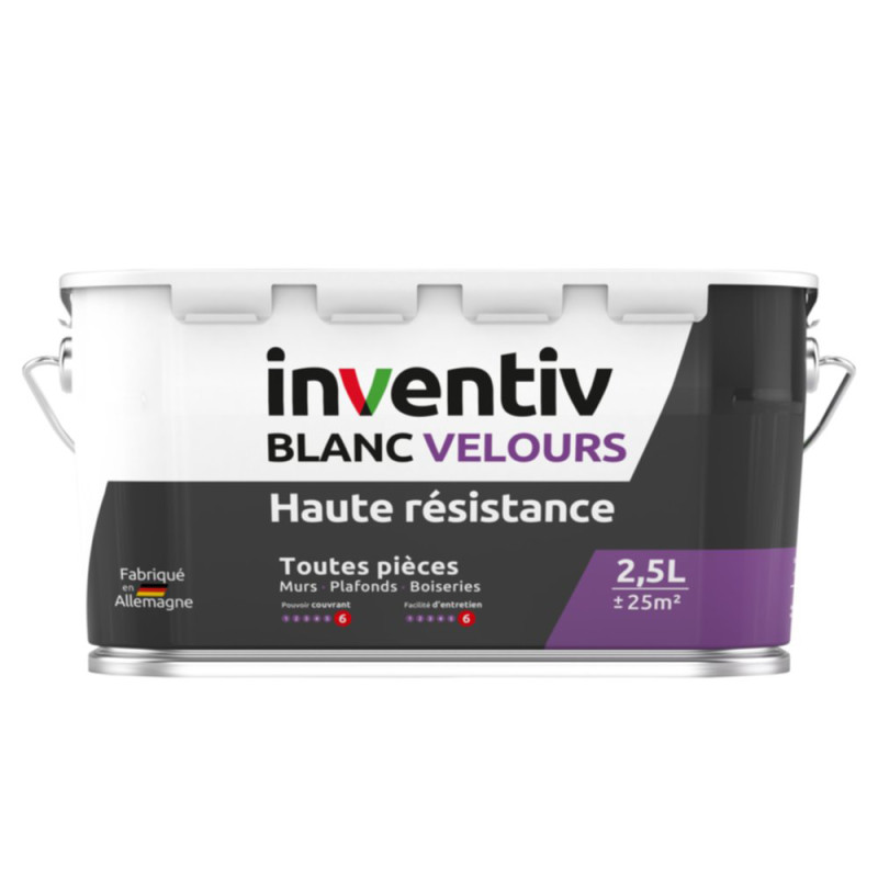 Peinture pour murs et plafonds Haute Résistance blanc velours 2,5 L INVENTIV