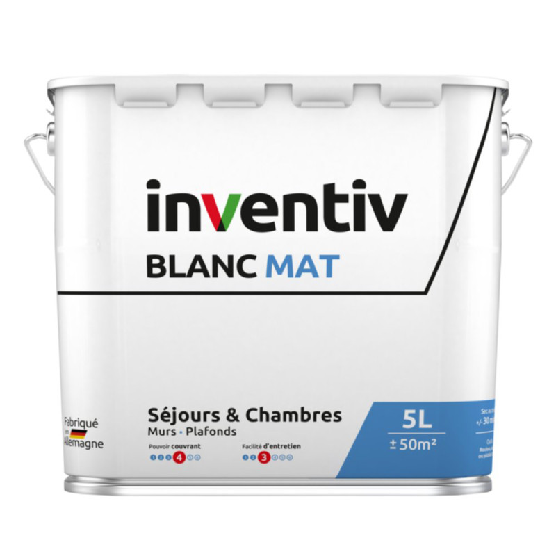 Peinture pour murs et plafonds Séjours & Chambres blanc mat 5 L INVENTIV