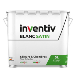 Peinture pour murs et plafonds Séjours & Chambres blanc satiné 5 L INVENTIV