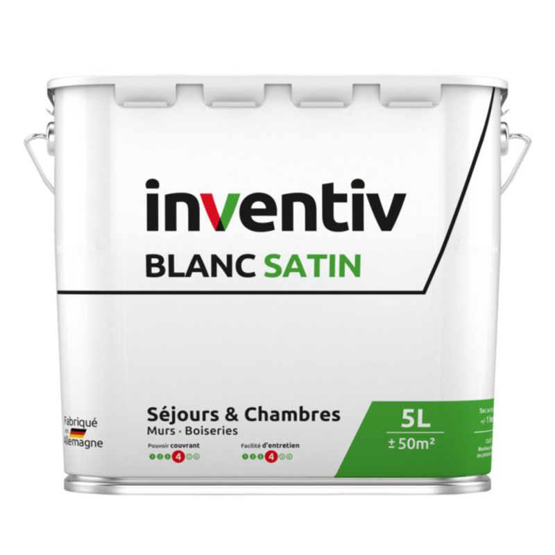 Peinture pour murs et plafonds Séjours & Chambres blanc satiné 5 L INVENTIV