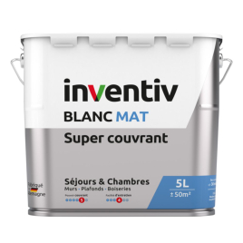 Peinture pour murs et plafonds Séjours & Chambres Super Couvrant blanc mat 5 L INVENTIV