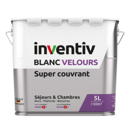 Peinture pour murs et plafonds Séjours & Chambres Super Couvrant blanc velours 5 L INVENTIV