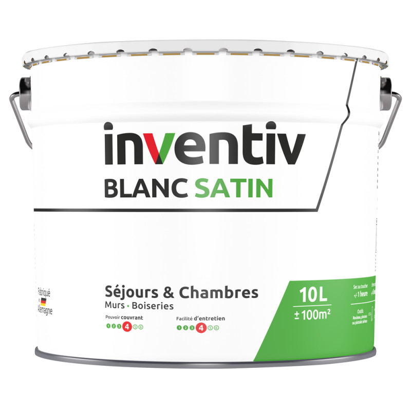 Peinture pour murs et plafonds Séjours & Chambres blanc satiné 10 L INVENTIV