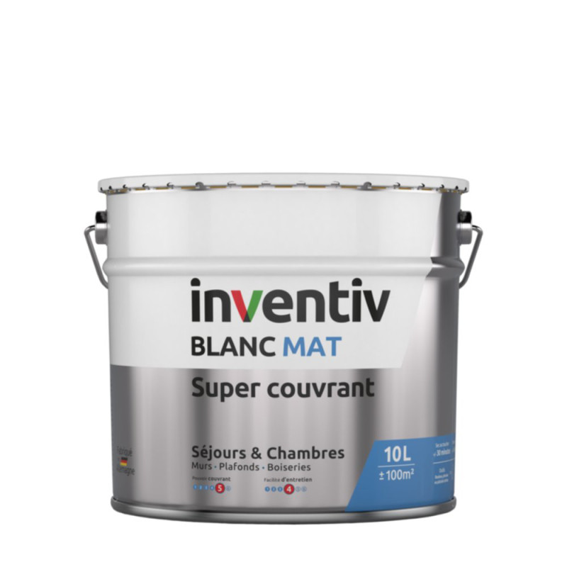 Peinture pour murs et plafonds Séjours & Chambres Super Couvrant blanc mat 10 L INVENTIV