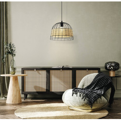 Suspension Anwick noire et nature Ø 37 cm E27 40 W EGLO Suspension Anwick noire et nature Ø 37 cm E27 40 W EGLO
