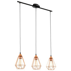 Suspension Tarbes noire et cuivre E27 3 × 60 W EGLO Suspension Tarbes noire et cuivre E27 3 × 60 W EGLO