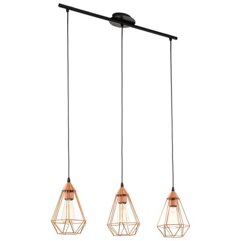 Suspension Tarbes noire et cuivre E27 3 × 60 W EGLO Suspension Tarbes noire et cuivre E27 3 × 60 W EGLO