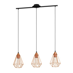 Suspension Tarbes noire et cuivre E27 3 × 60 W EGLO