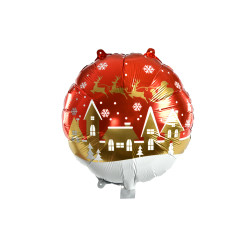 Ballon gonflable en aluminium village de Noël or et rouge Ø 35 x 43 cm