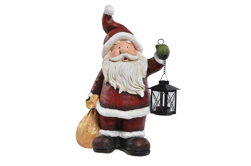 Figurine de Père Noël avec lanterne et hotte 44 cm