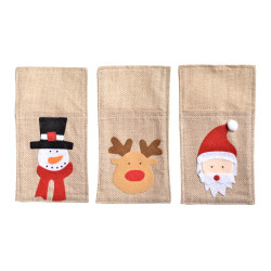 Pochette à couverts en jute avec sujet de Noël  45 x 30 cm