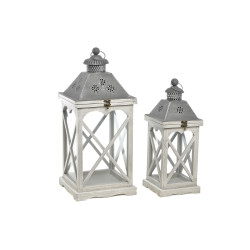 Lanterne grise en bois et en métal 18 x 18 x 43 cm