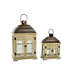 Lanterne en bois et en métal avec 2 portes 18 x 18 x 45 cm