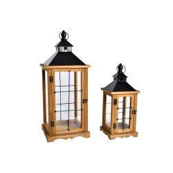 Lanterne en bois et en métal 18 x 18 x 44 cm