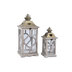 Lanterne en bois et en métal 21 x 21 x 50 cm