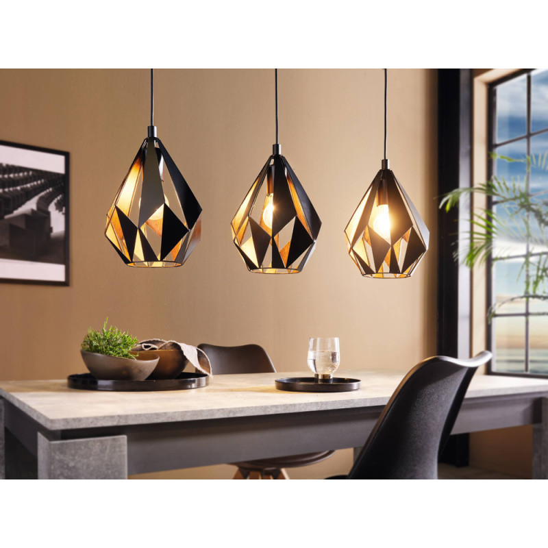 Suspension Carlton 1 noire et cuivre E27 3 × 60 W EGLO Suspension Carlton 1 noire et cuivre E27 3 × 60 W EGLO