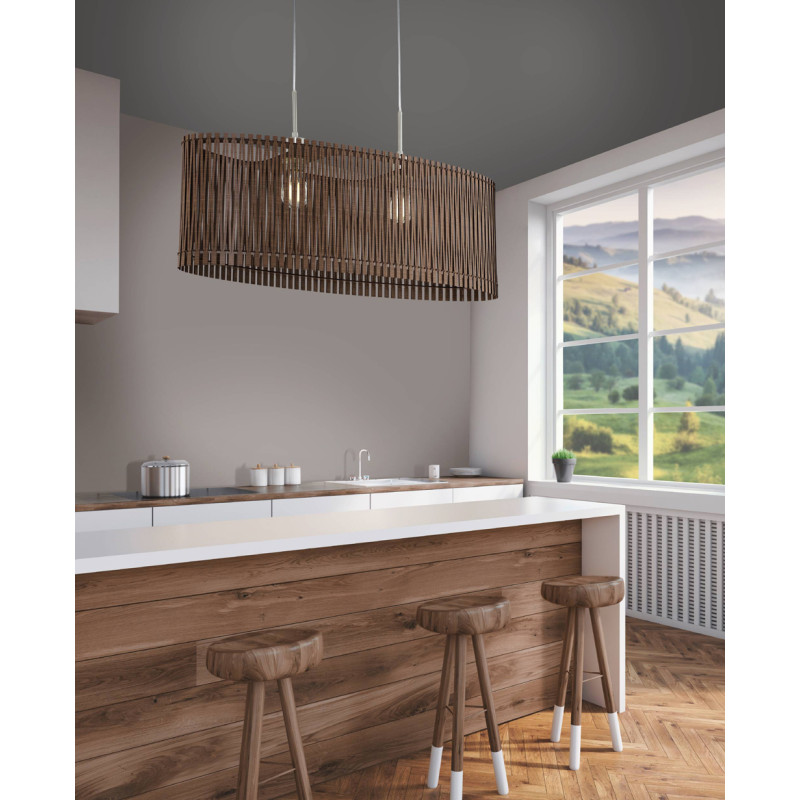 Suspension Sendero nickel mat et marron E27 2 × 60 W EGLO Suspension Sendero nickel mat et marron E27 2 × 60 W EGLO