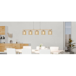 Suspension Castralvo nickel mat et bois clair E27 5 × 28 W EGLO Suspension Castralvo nickel mat et bois clair E27 5 × 28 W EGLO