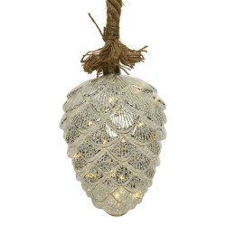 Pomme de pin en verre LED à suspendre Ø 15 x 21 cm blanc chaud LUMINEO