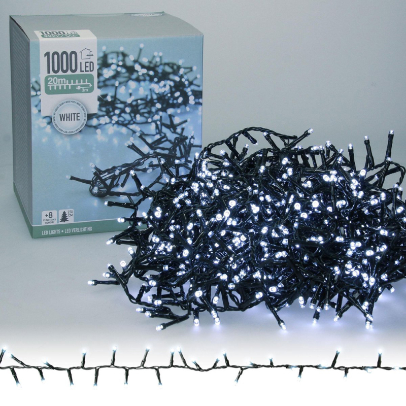 Guirlande Lumineuse Extérieur 25 m 1000 LED Blanc froid & Bleu et 8 jeux de  lumière