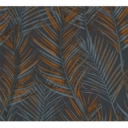 Intissé vinyle Fougère bleu et orange 53 cm