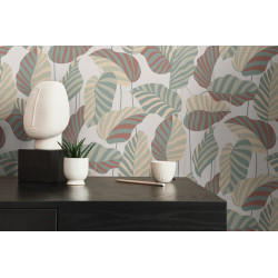 Intissé vinyle Feuille vert et beige 53 cm