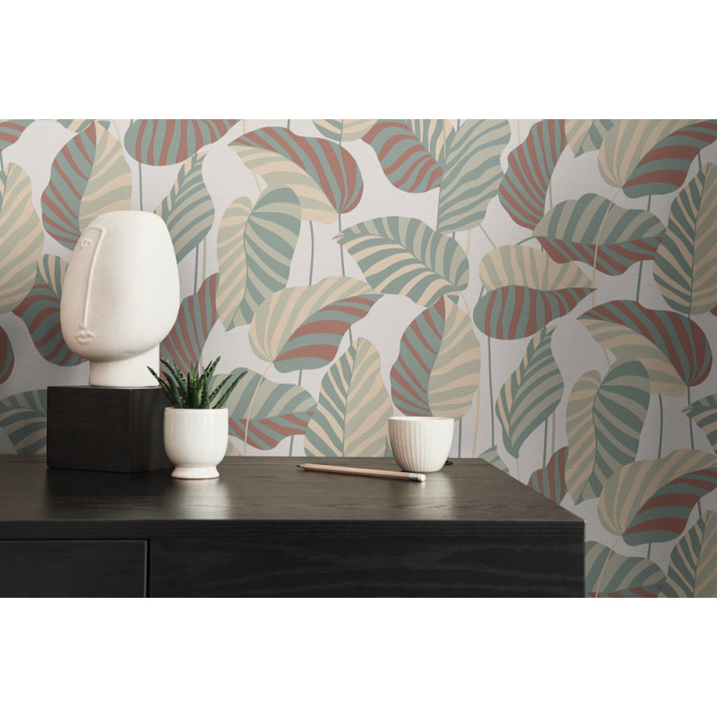 Intissé vinyle Feuille vert et beige 53 cm