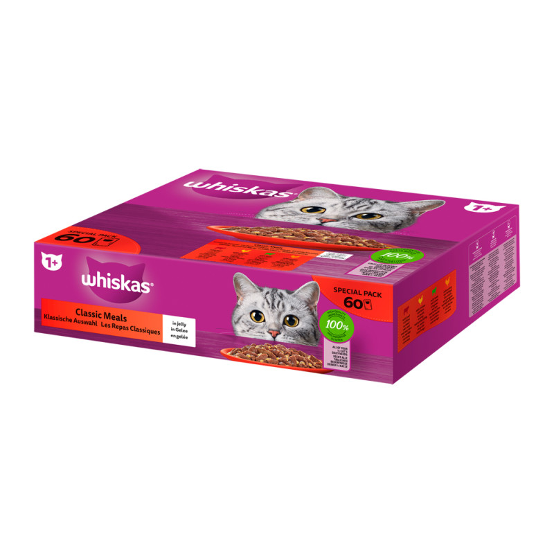 Patée pour chat 1+ Les Repas Classique en gelée 85g 60 pièces WHISKAS