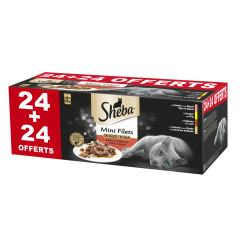 Patée pour chat Mini Filets Sélection du Boucher en sauce 24 + 24 pièces gratuites SHEBA