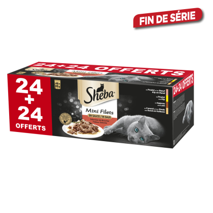 Patée pour chat Mini Filets Sélection du Boucher en sauce 24 + 24 pièces gratuites SHEBA