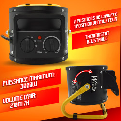 Radiateur soufflant industriel 3000 W WARMTECH Radiateur soufflant industriel 3000 W WARMTECH