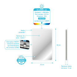 Miroir LED Start 40 x 60 cm AURLANE