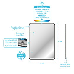 Miroir LED Start noir 50 x 70 cm AURLANE