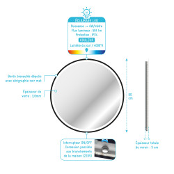 Miroir LED Start noir Ø 60 cm AURLANE