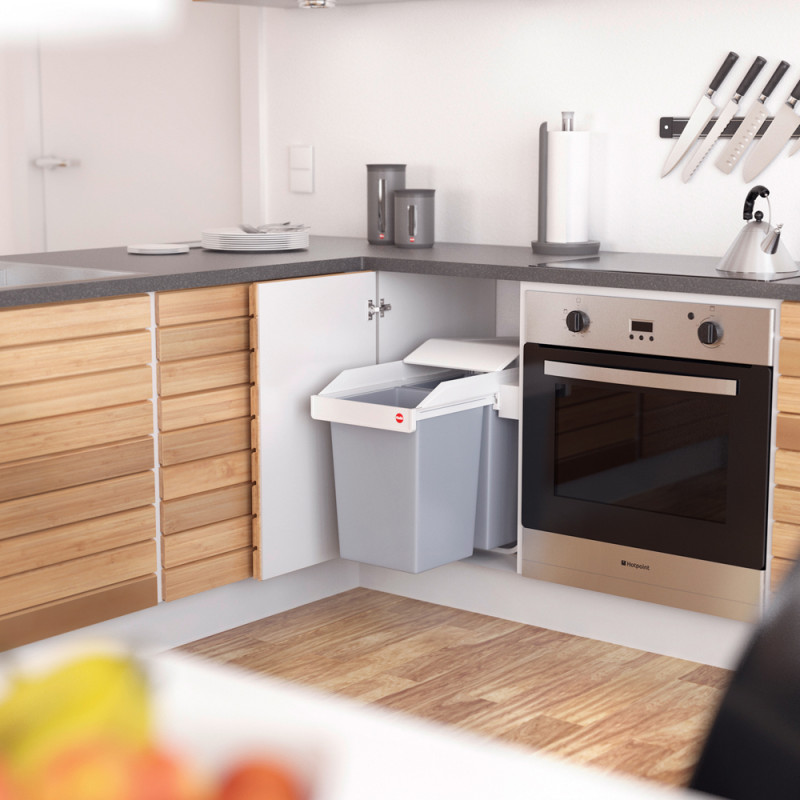 Poubelle à encastrer Multi-Box Duo L grise 2 x 14 L HAILO