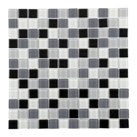Carrelage mosaïque de verre blanc, gris et noir 30 x 30 cm